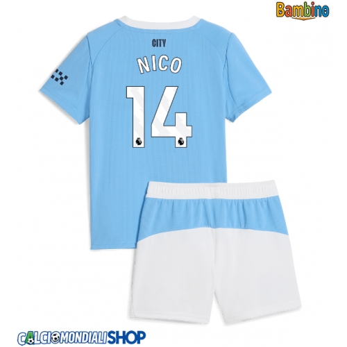 Maglie da calcio Manchester City Nico Gonzalez #14 Prima Maglia Bambino 2025-26 Manica Corta + Pantaloni corti)
